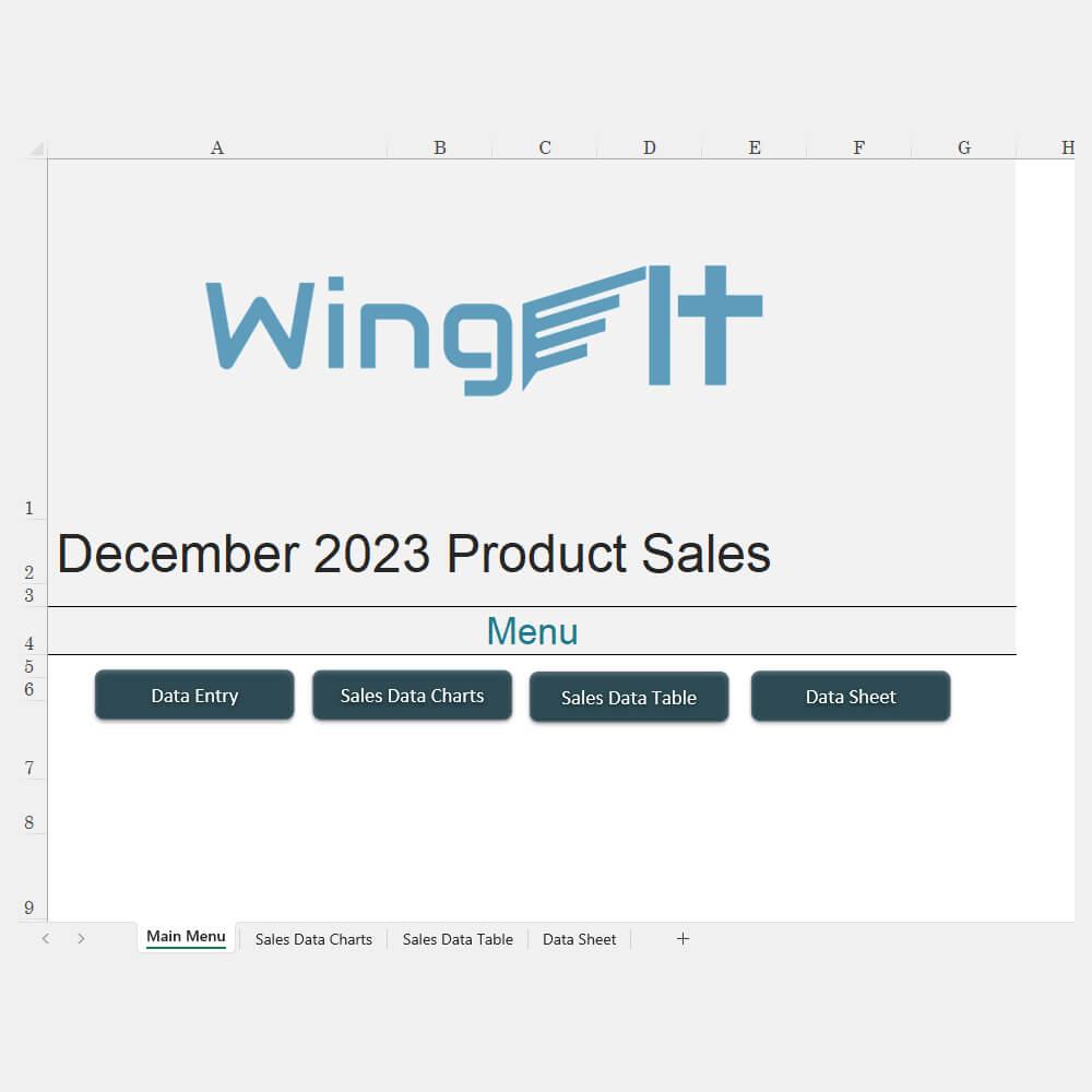 WingIt, Spreadsheet, Main Menu, Dreamztrue.online
