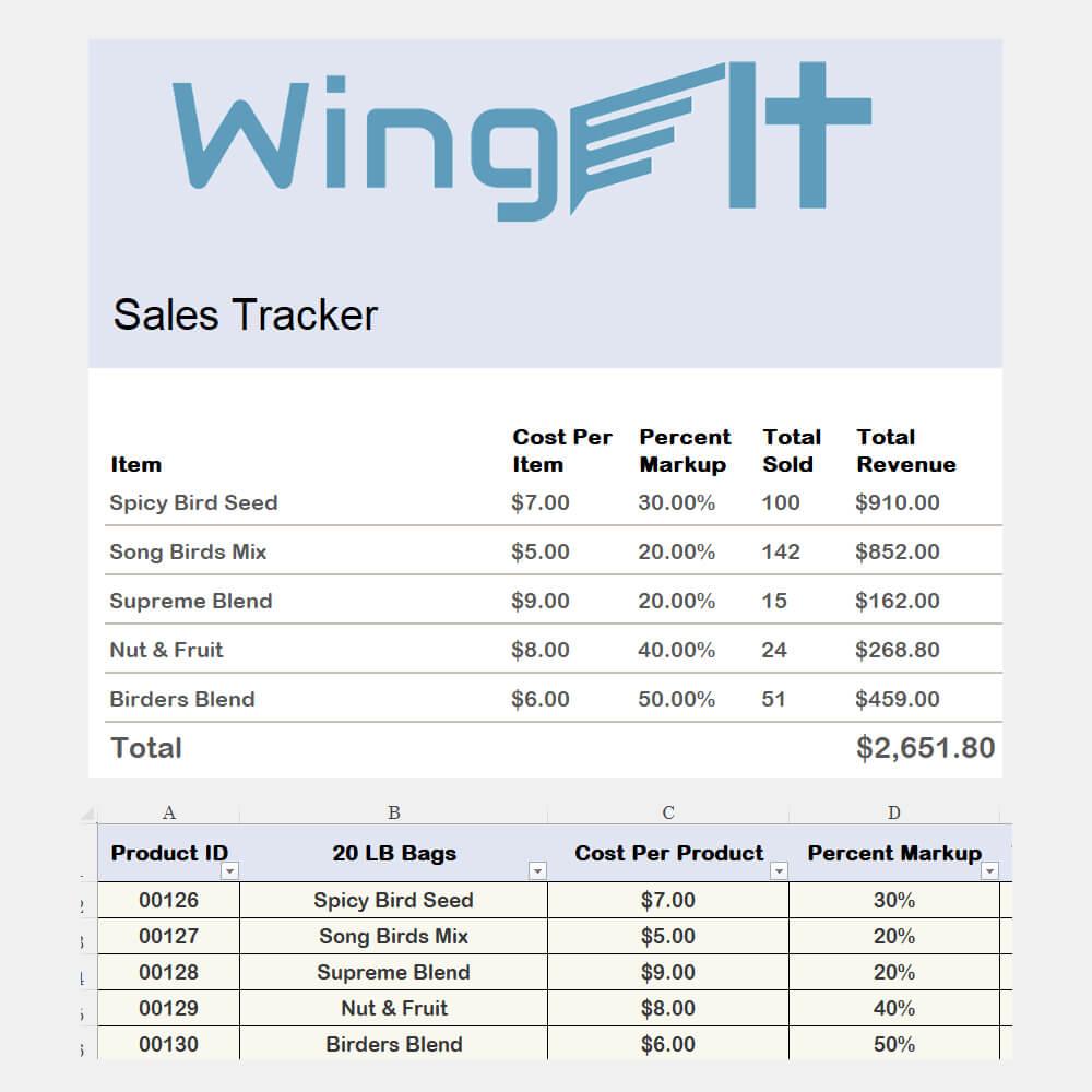 WingIt, Spreadsheet, Sales Data, Dreamztrue.online